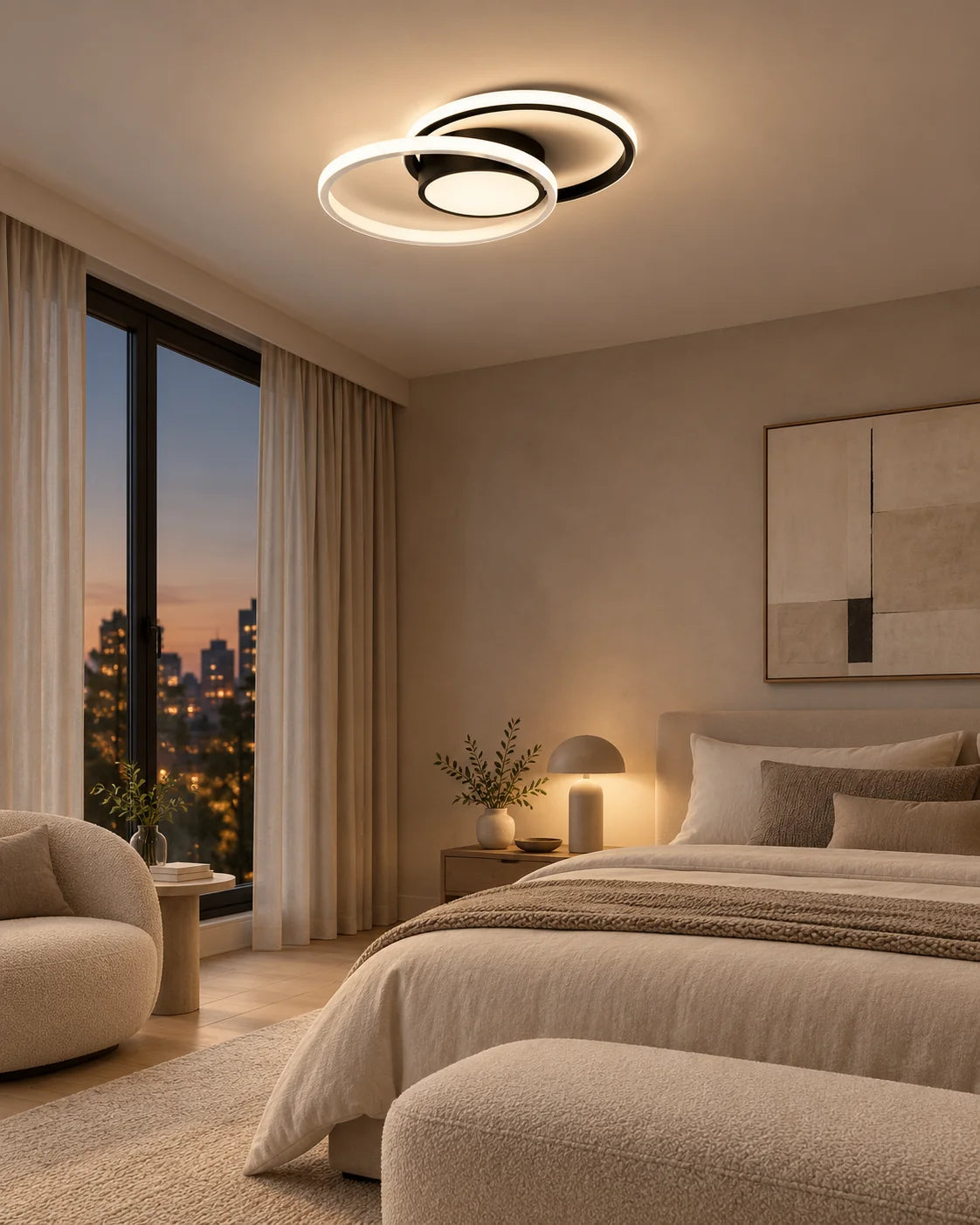 Plafonnier LED Moderne 3 Anneaux avec Télécommande – Blanc — allume