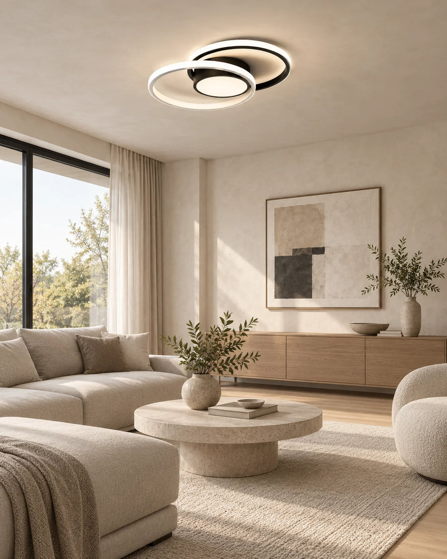 Plafonnier LED Moderne 3 Anneaux avec Télécommande – Blanc