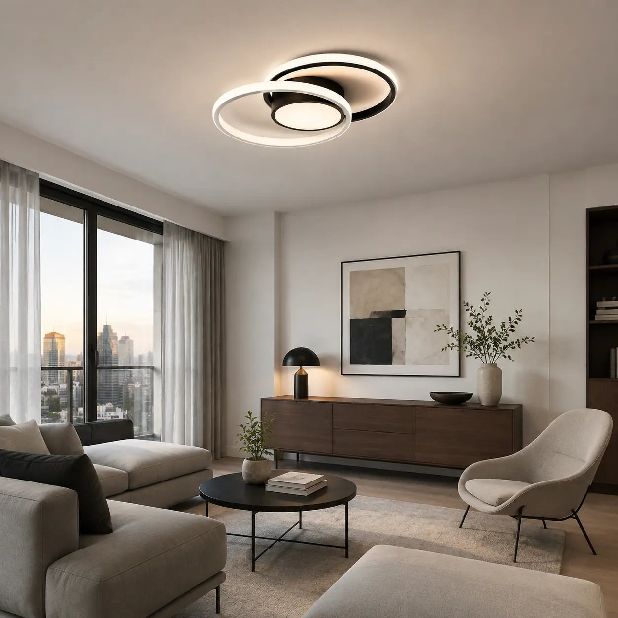 Plafonnier LED Moderne 3 Anneaux avec Télécommande – Blanc