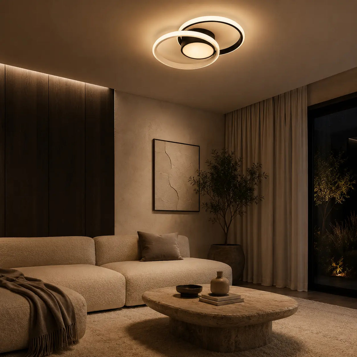Plafonnier LED Moderne 3 Anneaux avec Télécommande – Blanc